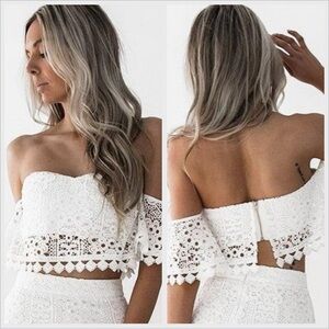 Two Sisters CELINE Crop Blouse, White Lace, New with Tags